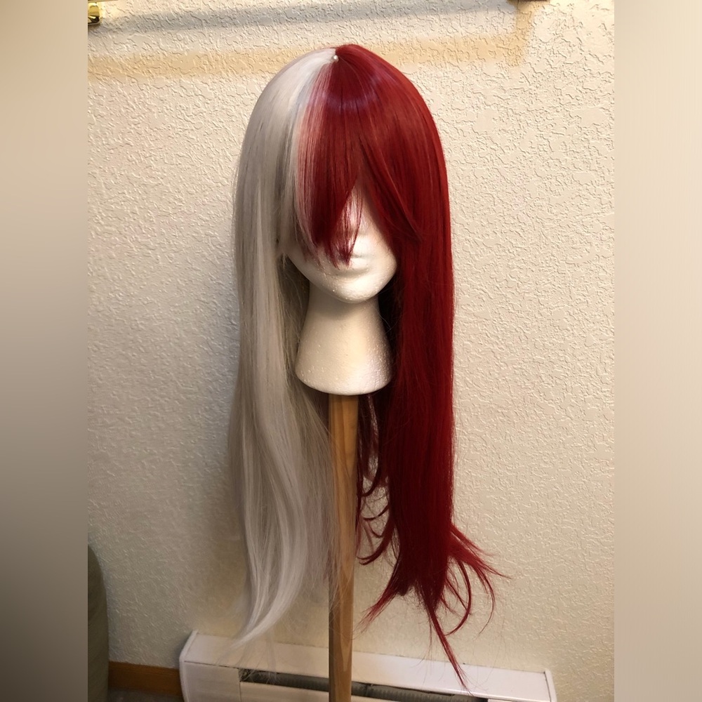 Red and white split dye Todoroki inspired wig